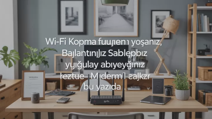 Modern bir ev ofisinde masanın üzerinde duran Wi-Fi modemi